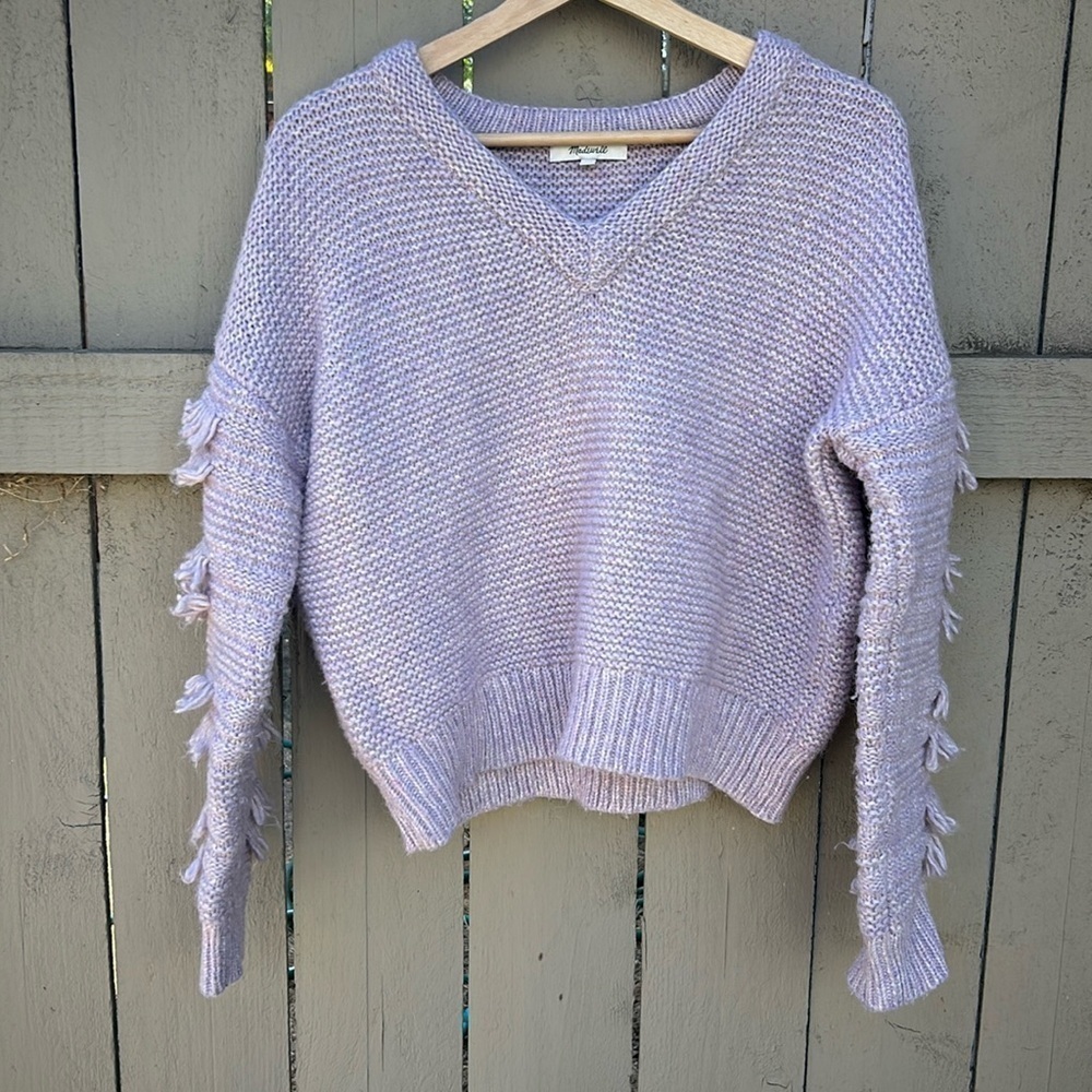 Madewell Fringe Sleeve Pullover Sweater Bohemian Festival Fall Vibes Sz XS